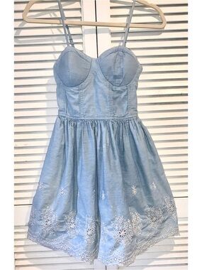 Rush Denim Blue Corset Dress Mini Dress pockets adjustable straps Women’s XS